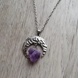 New Purple Stone Moon Necklace Natural Pendant Wicca Witchy Witch Pagan Esoteric Gothic Punk Statement Jewelry Charm Women Gift