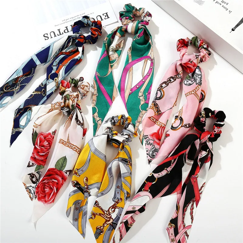 28 Styles Fashion Chiffon Bowknot Scrunchies Women Elastic Hair Bands Ponytail Holder Streamers Rubber Ring Headwear Accessories