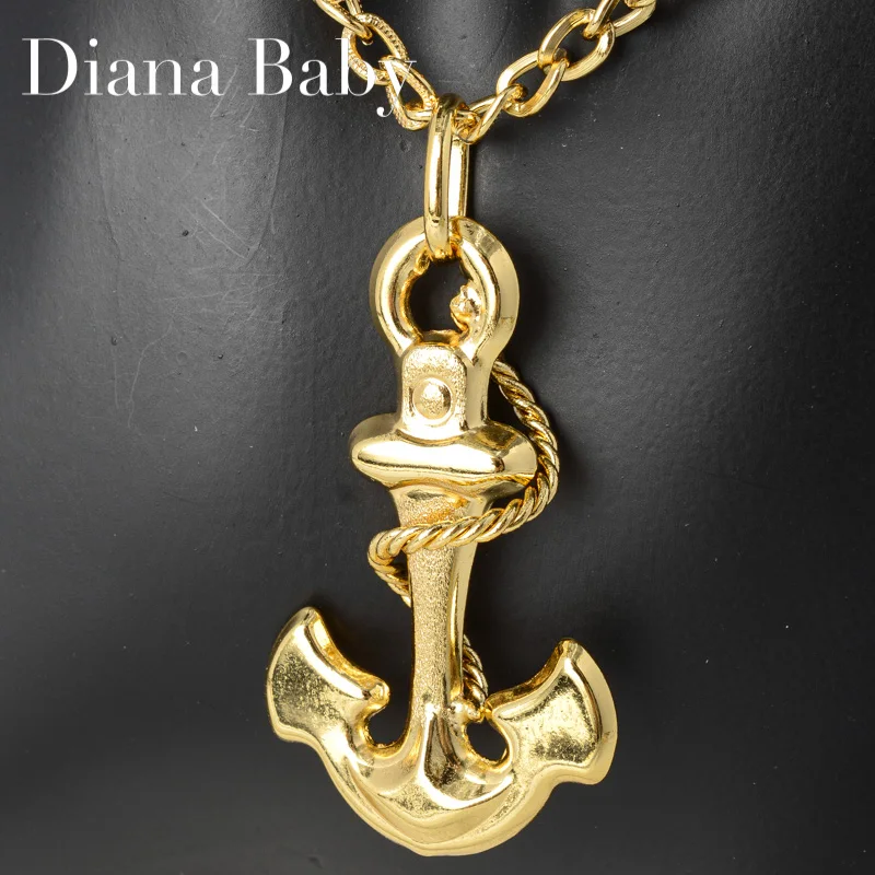 Diana Baby Jewelry Gold Plated Anchor Pendant&Necklace Copper Hollow Big Size High Quality For Women Man Hip Hop Daily Wear