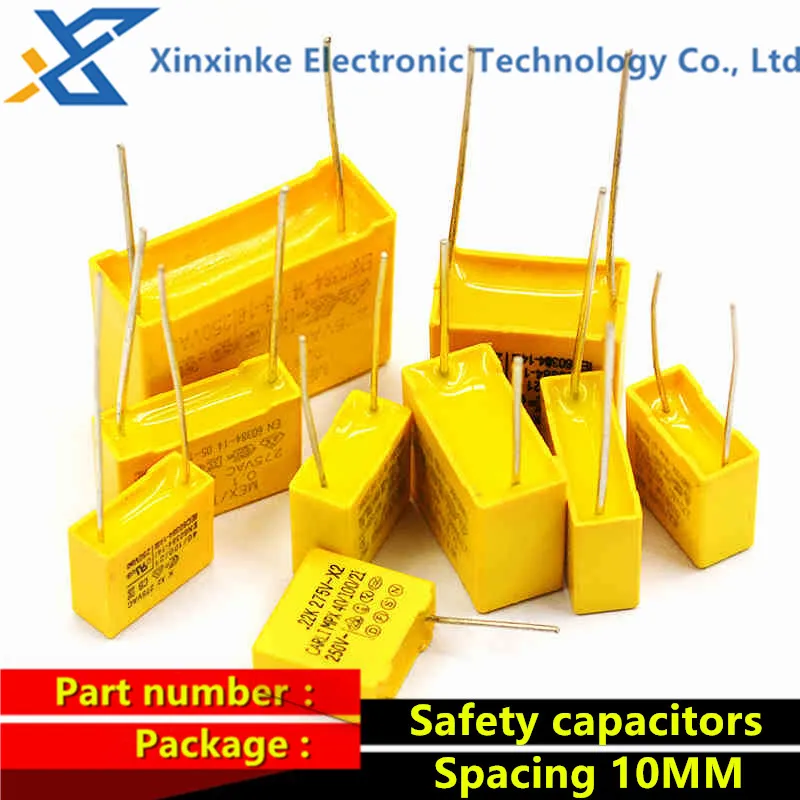 20PCS Polypropylene Film Safety Capacitors MKP AC 275V X2 0.001uF/0.1uF/0.22/0.47/0.68uF 0.47uF 10mm Spacing