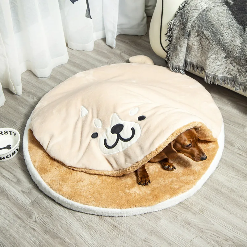 Dog Bed Mat Winter Warm Blanket Cat Bed Pet Round Cushion Kennel Soft Cosy Dogs Basket Indoor Durable Semi-Enclosed Sleeping Bag