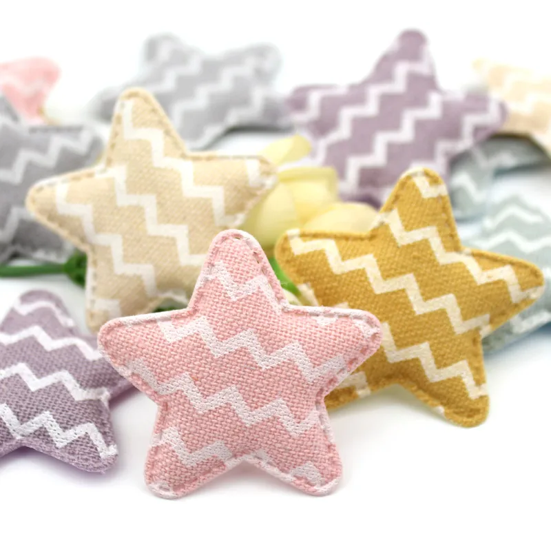 36Pcs 5cm Wave fabric Star shape Padded Appliques For Baby Hairpin headwear crafts Decor Ornament Stick on patches Accessoires