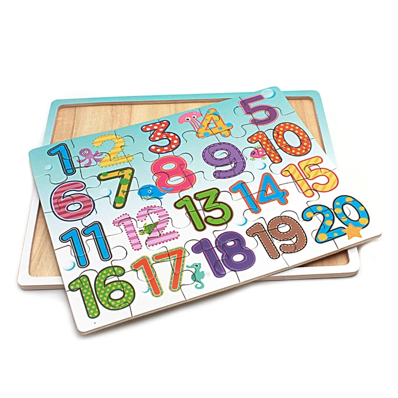 Baby Wood Puzzle Cartoon Colorful English Alphabet Digital Number Small Size Puzzle School Preschool Education Toys for Children