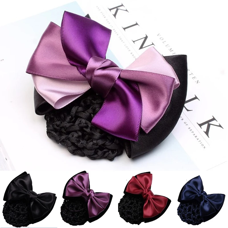Women'S Professional Head Flower Net Pockets Many Color Styles White-Collar Professional Handmade Ribbon Bow Hair Accessories