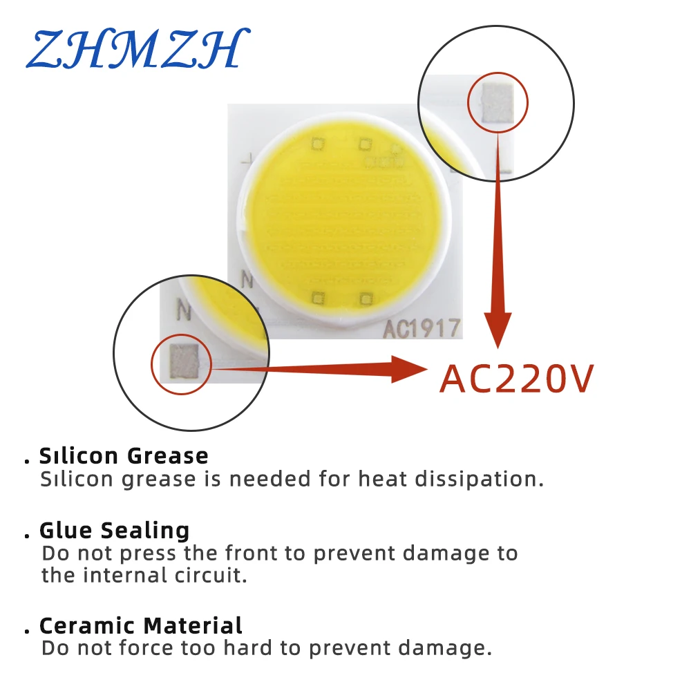 10 adet/grup AC220V COB LED cips kare 3W 5W 7W 9W 12W 15W 20W 30W yüzey ışık kaynağı LED boncuk AC1917 AC1414 sel ışık için