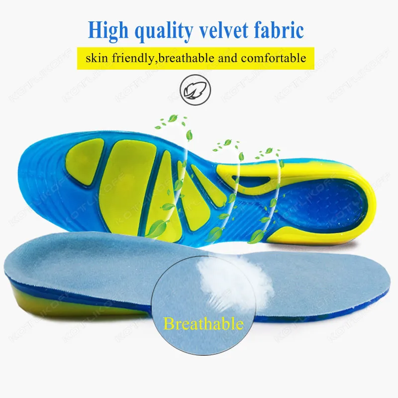 Silicone Gel Insoles For Feet Sport Running Elastic Shock Absorption Heel Cushion Orthopedic Insoles For Shoes Men Large Size