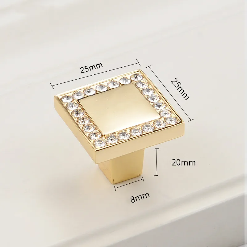 Crystal Diamond Furniture Decoration Knob Gold Silver Zinc Alloy Kitchen Cabinet Handle Drawer Dresser Cupboard Knob Pull 25mm