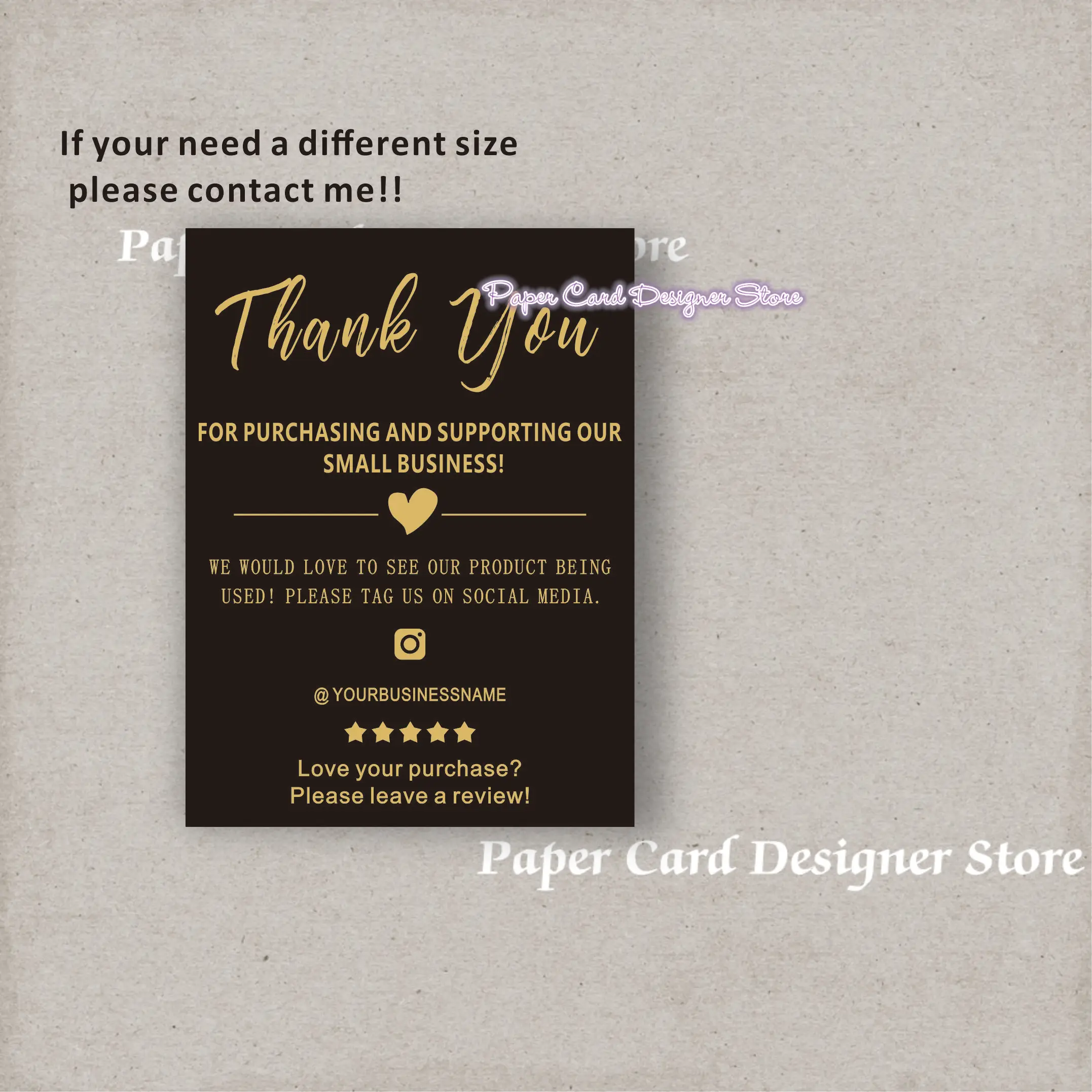 Customize Golden Glitter Business Thank You Insert card Add LOGO Modern Card Template Thank You For Your Order Packaging Card