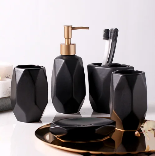 

Modern minimalist home bathroom ceramic wash set five-piece bathroom set creative brushing cup gargle cup kit WY5