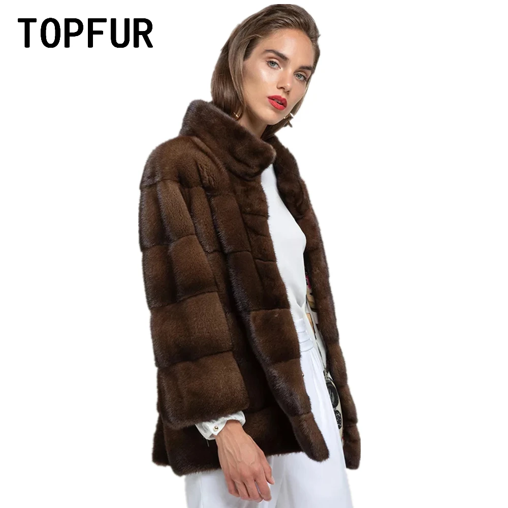TOPFUR Winter Coat Women Spring Jackets Outwear Natural Mink Fur Coat Plus Size Genuine Leather Jacket Dark Coffee Real Fur Coat