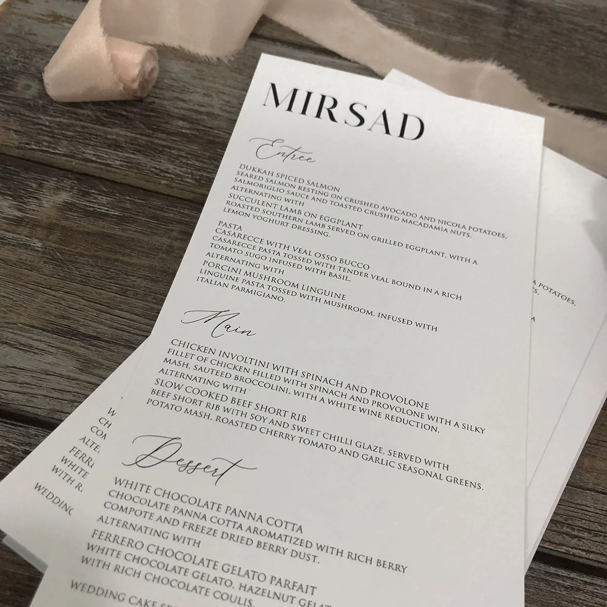 Customized Wedding Menu Cards with Guest Names Table Setting