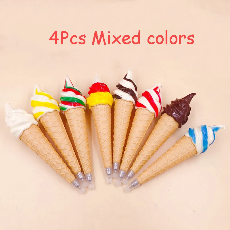 4pcs Multicolor Ice Cream Ballpoint Pen Creative with Magnet Cute Child Gift 0.7mm Kawaii Stationery Pen for Kids Black Ink Pen