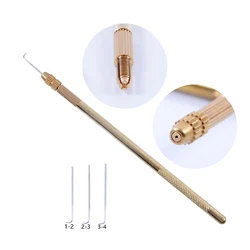 Herramientas de extensión de cabello, 1 Juego profesional de bronce, soporte de ventilación y agujas de ventilación para pelucas de encaje (1 piezas + 3 piezas)