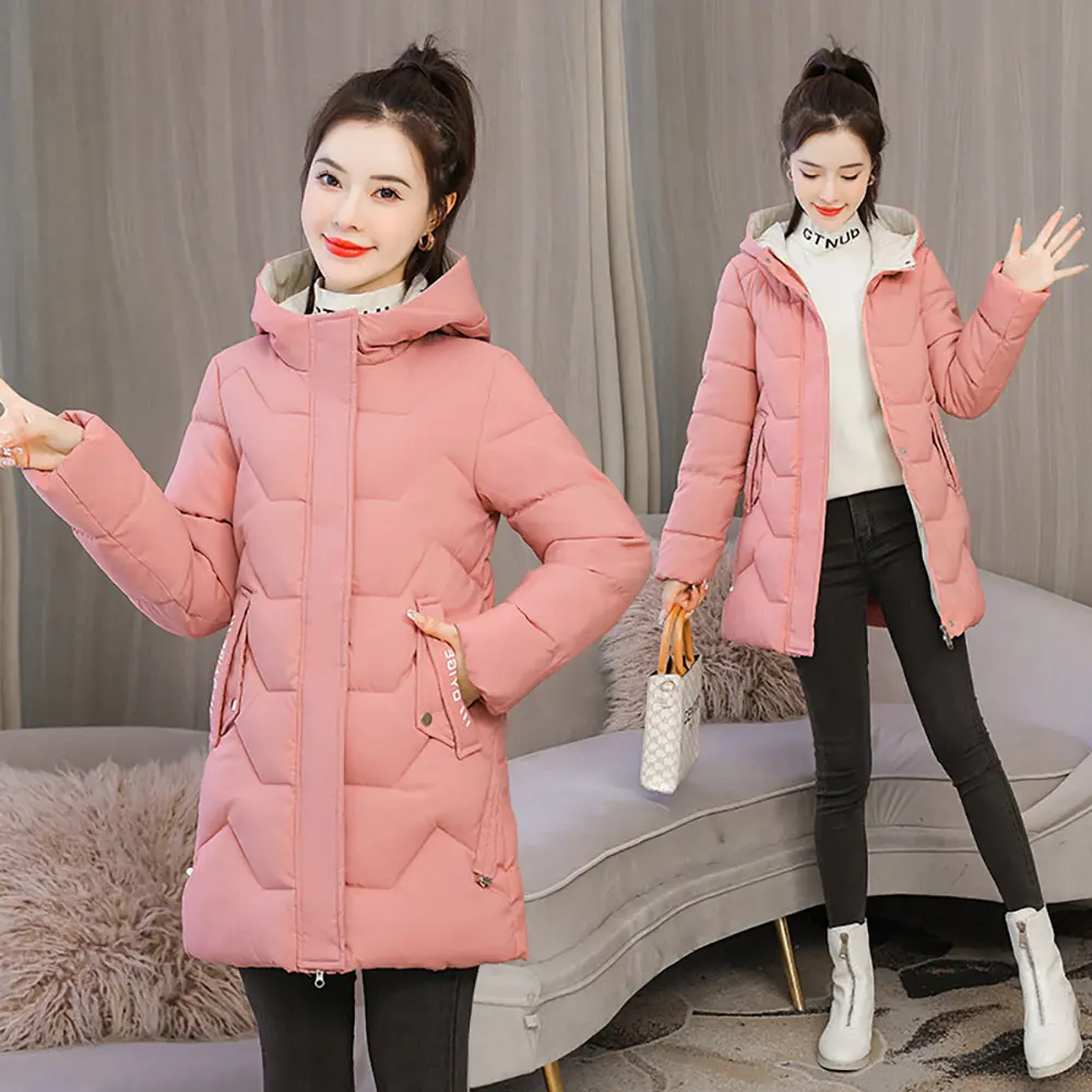 Vielleicht 2021 Winter Women Jacket Long Hooded Cotton Padded Female Coat High Quality Warm Basic Outwear Parkas Women Clothing