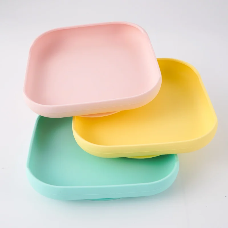 Vassoio quadrato in Silicone per alimenti per bambini con ventosa piatto per bambini impermeabile in Silicone per alimenti