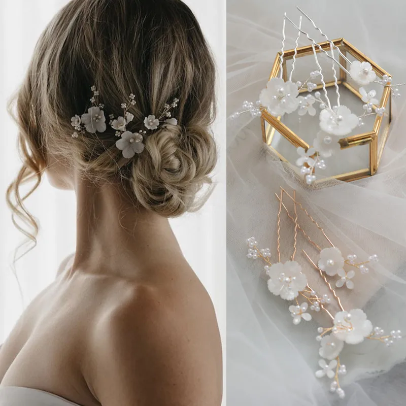 Floralbride Handmade Crystal Shell Flower Pearls Bridal Hair Pin Wedding Hair Sticker Women Bridesmaids Jewelry Hair Accessories