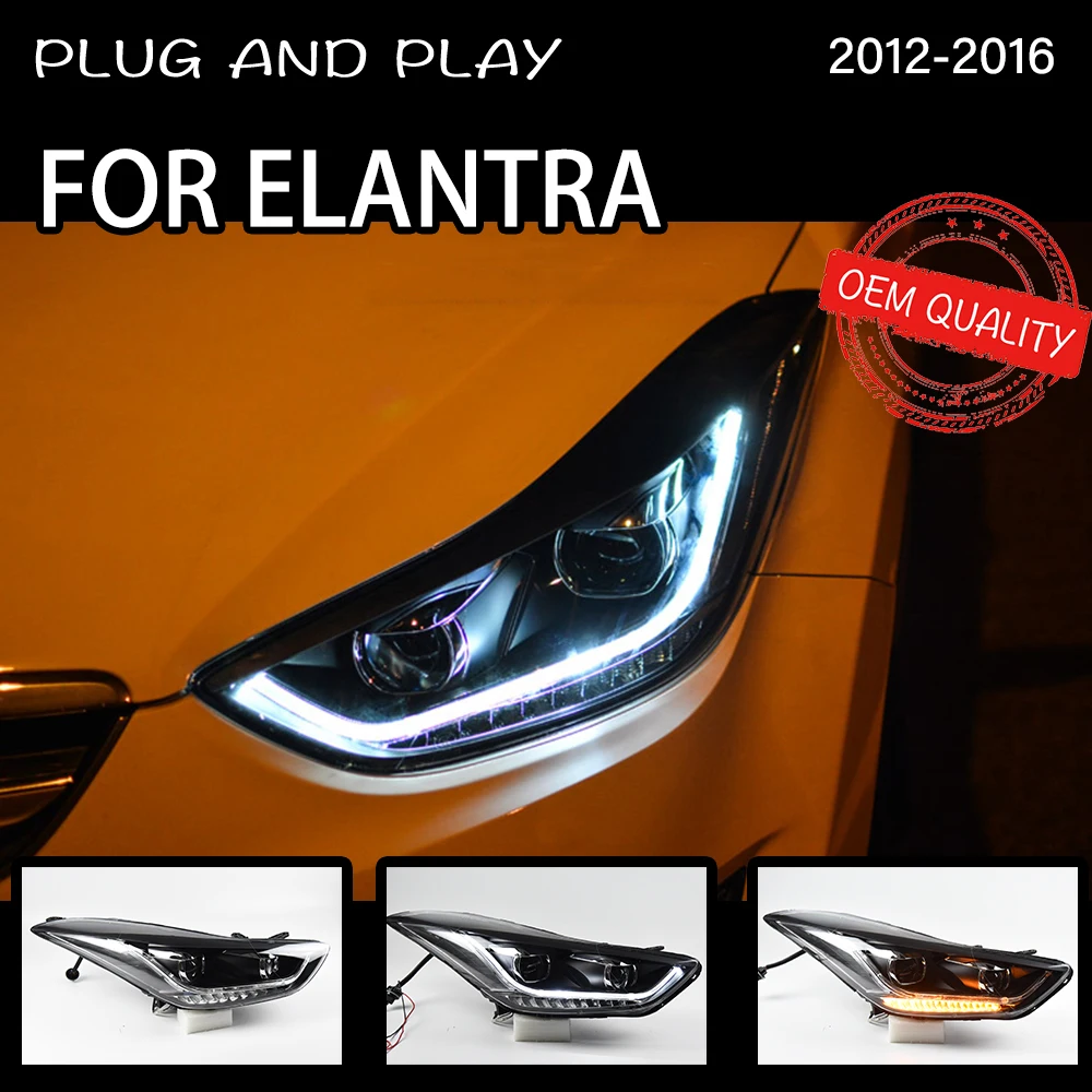 Headlight For Hyundai Elantra 2011-2016 Car автомобильные товары LED DRL Hella 5 Xenon Lens Hid H7 Elantra Car Accessories