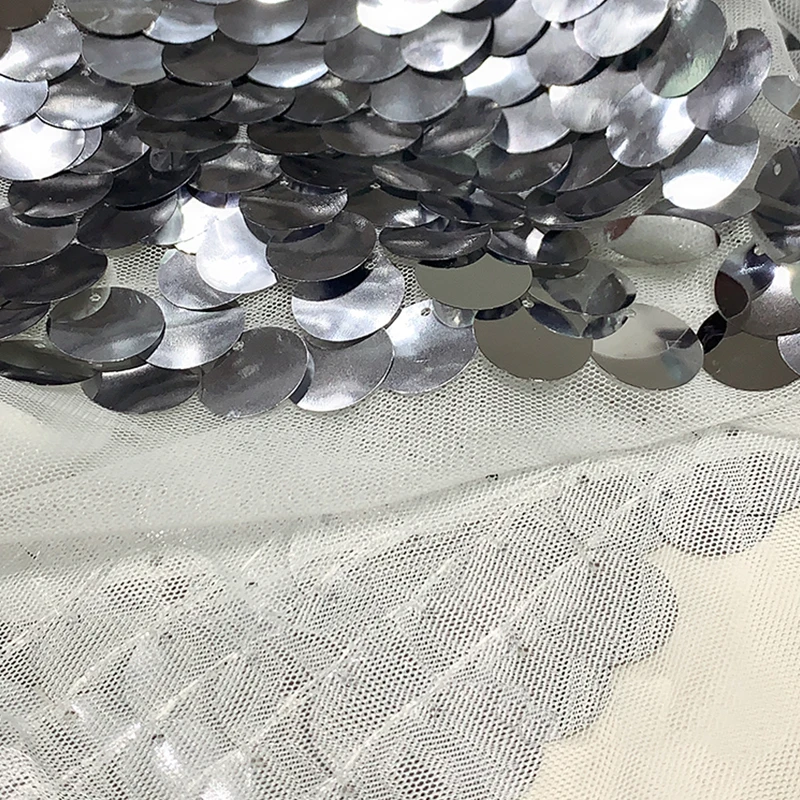 Round Fish Scales Sequined Mesh Fabric For Dress Background Decor 150cm Wide Handmade DIY Materials Reflective Lace Trimming