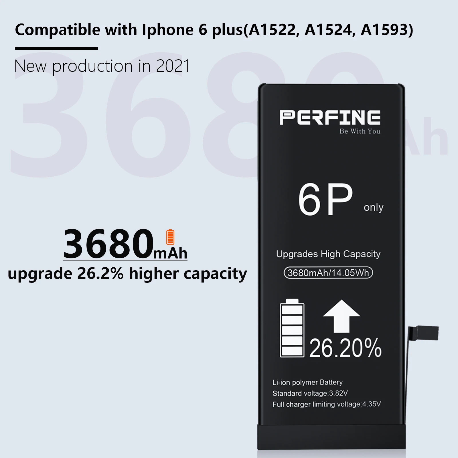 PERFINE for Iphone 6 Plus Battery A1522 A1524 A1593 3680mAh Mobile Phone Installation Repair Tool Kit Lightning Cable