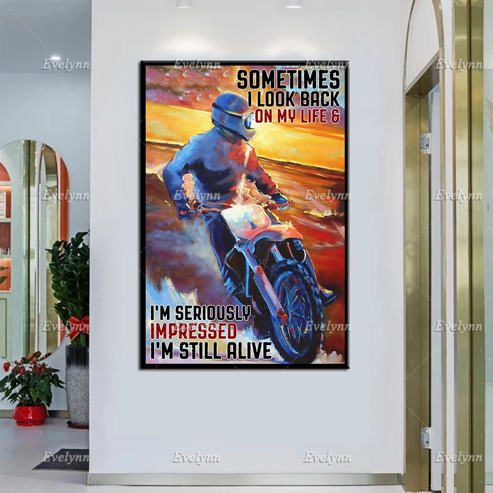 Motorcycle Racing Racer Rider Motorbike Poster Sometimes I Look Back On My Life Wall Art Prints Home Decor Canvas Unique Gift