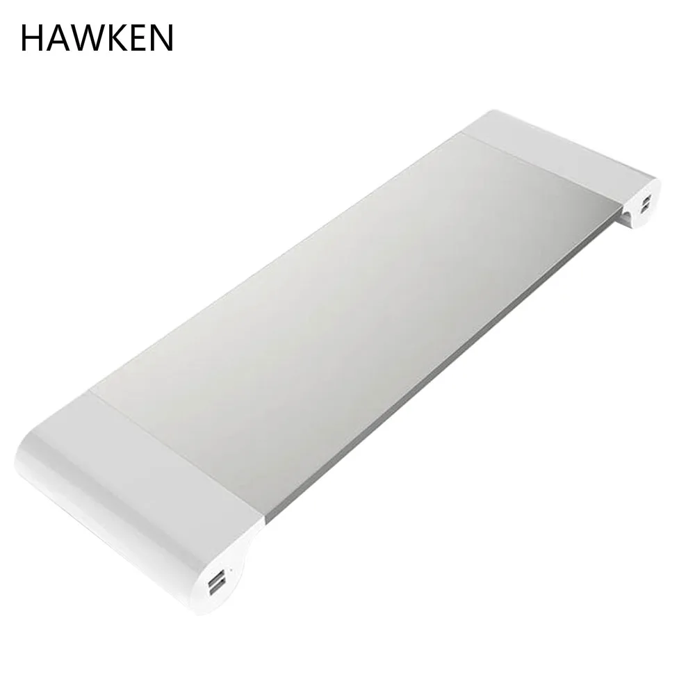 HAWKEN Aluminum Alloy  Monitor Stand Space Bar Cpmputer Table with 4 USB Ports for iMac MacBook Computer Laptop Below 20Inch