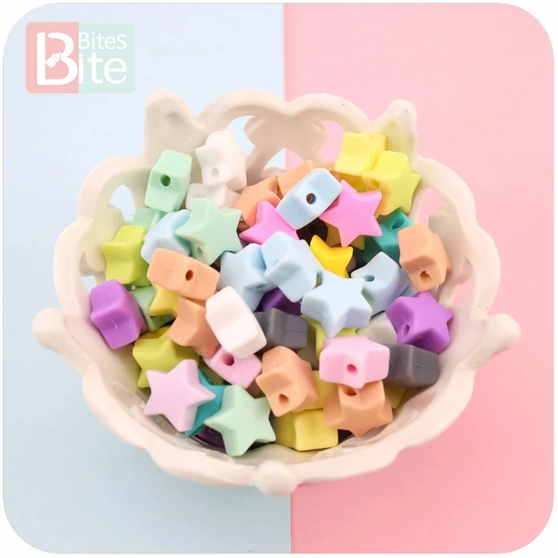 물린 바이트 10pcs 실리콘 구슬 식품 학년 실리콘 스타 Teether 아기 제품 실리콘 설치류 팔찌 Diy 공예 아기 Teether