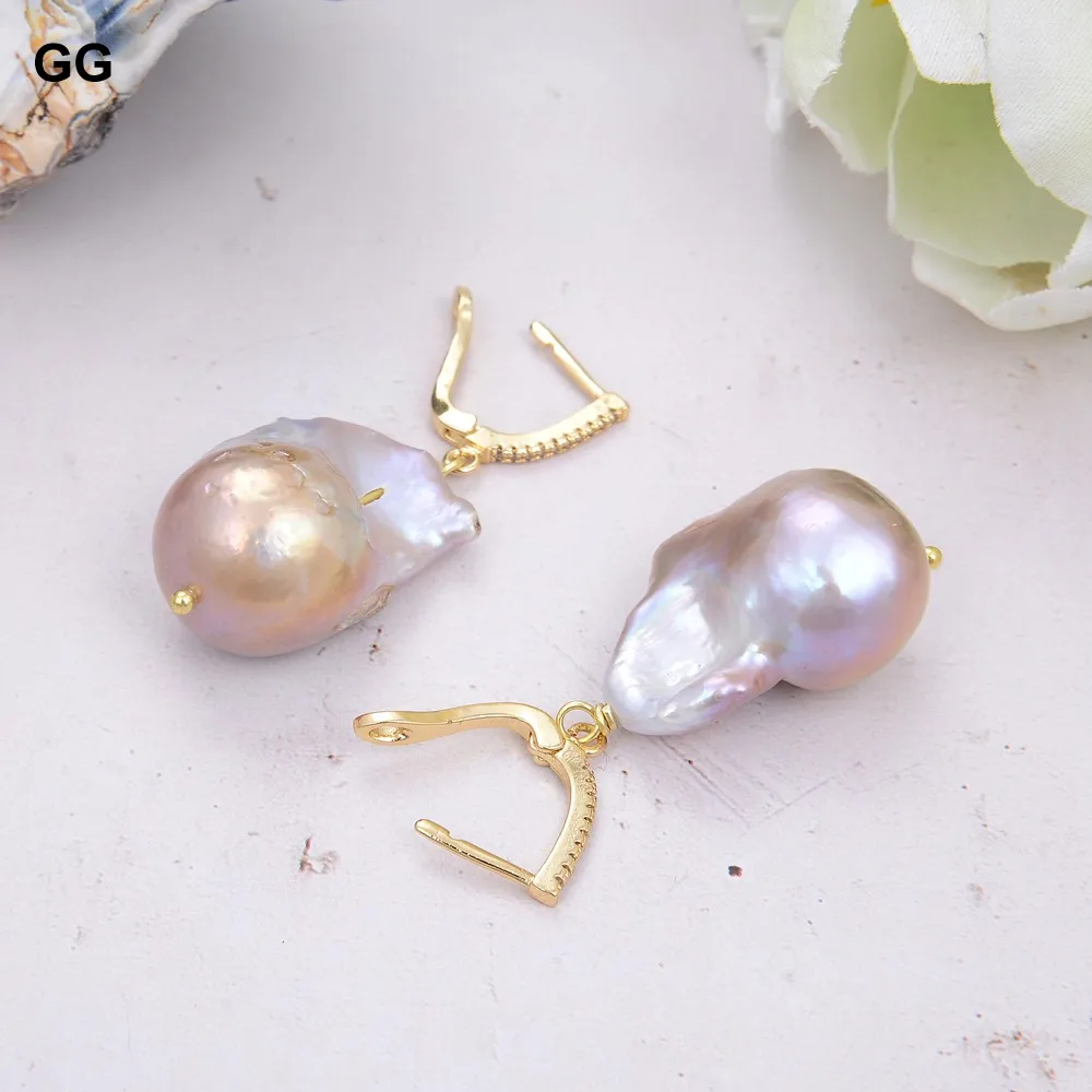 GuaiGuai Jewelry Natural Purple Baroque Keshi Pearl Gold Color CZ Stud Earrings For Women Lady Fashion Jewelry