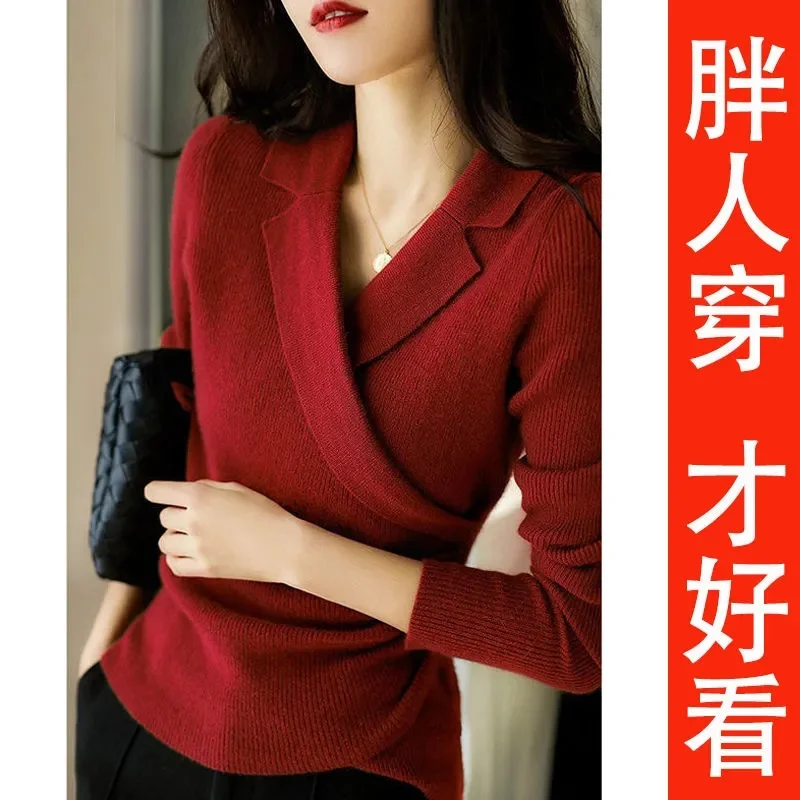 Spring Autumn Women Sweaters 2023 New Western Design Sense V-neck Irregular Long-sleeved Knitted Tops For Female Outer Wear A722