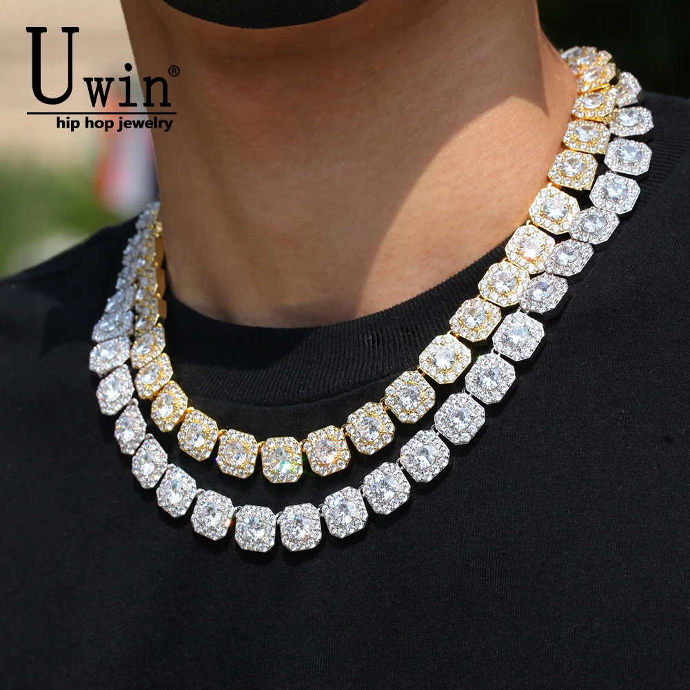 

Uwin 12mm Square Iced Out Flower Tennis Chains Cubic Zirconia Hiphop Necklace&Bracelet Luxury Copper Iced Out Jewelry