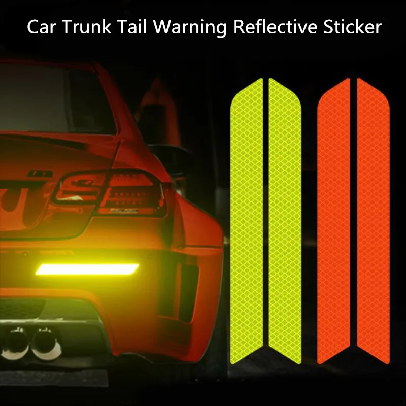 2 Pcs Car Reflective Safety Warning Car Trunk Tail Door Bumper Decal Reflective Sticker Protective Collision Scratch Car Styling