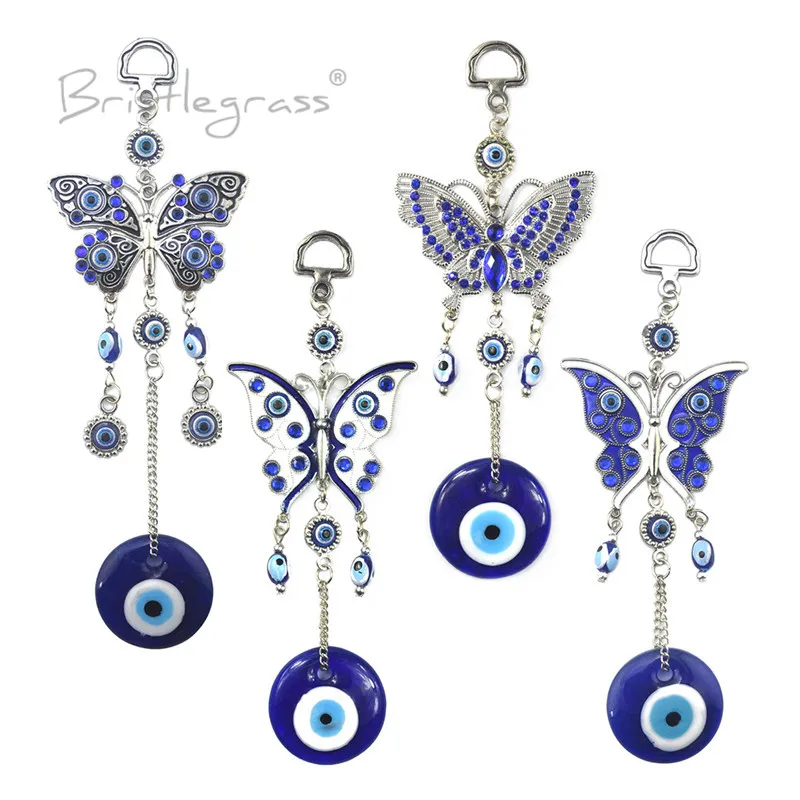 

BRISTLEGRASS Turkish Blue Evil Eye Rhinestone Butterfly Wall Hanging Pendants Amulets Lucky Charm Blessing Protection Gift Decor