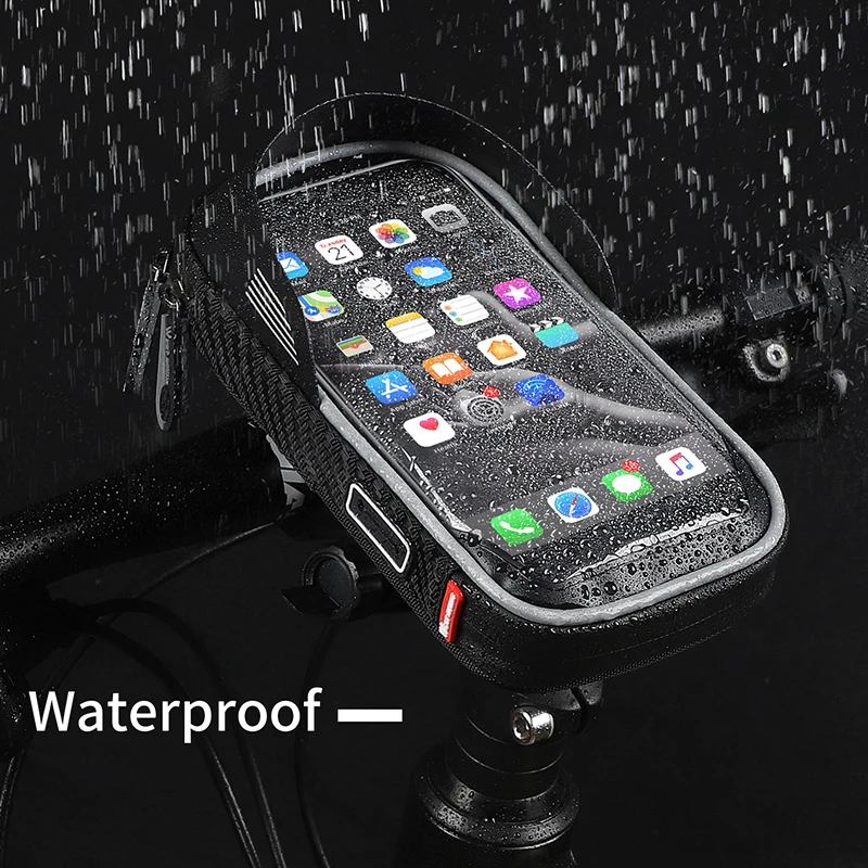 WEST BIKING Waterproof Bicycle Front Bag Mobile Phone handlebar Mount Bag For 6.5 inch iPhone Samsung Phone Mount Cycling Bag