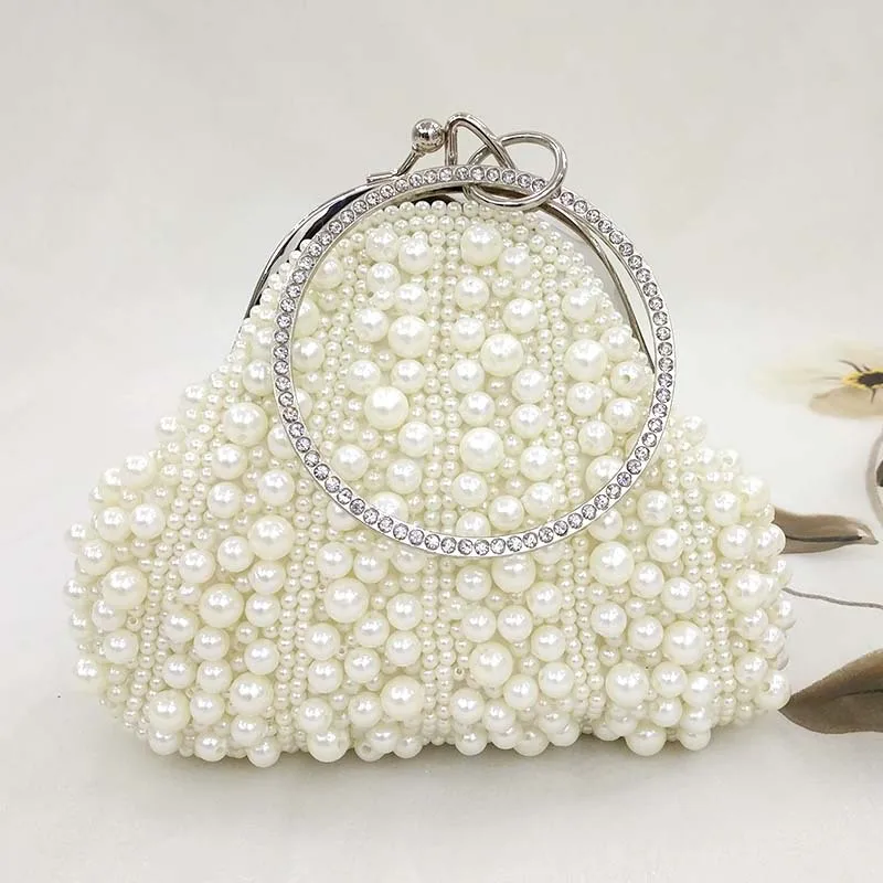 Fashion White Plastic Pearl Hobos Ladies Clutch Bag Elegant Evening Bags Pouch Soft Small Handbags Female Wedding Bride Clutches