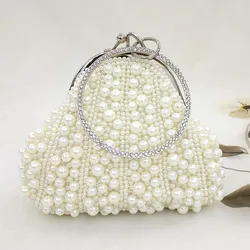 Bianco di modo Della Perla di Plastica Borse Hobos Delle Signore Della Frizione Elegante Sacchetto di Sera Borse Del Sacchetto Del Sacchetto Molle Piccole Borse Da Sposa Femminile Sposa Pochette