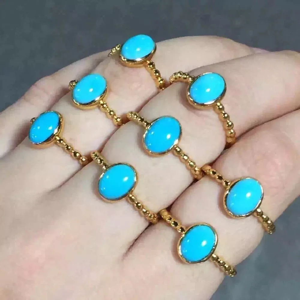 Supply 925 Sterling Silver Inlaid Natural Ore Turquoise Ring Rose Gold Female Jewelry