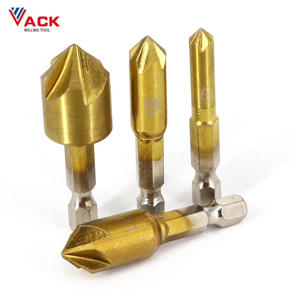 

VACK 3Pcs 6pcs HSS Chamfer Drill Bit Set Countersink Chamfer Drill 1/4" Hex Shank 90 Degree Wood Chamfering Cutter 6mm-19mm