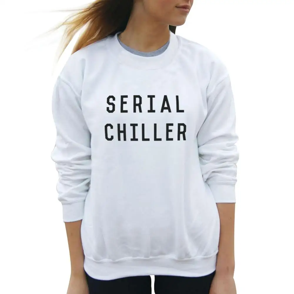 Kawaii SERIAL CHILLER Crewneck Cotton Women Sweatshirt Full Long Sleeve Girl Shirt Fashion Plus Size Female Pullover Drop Ship