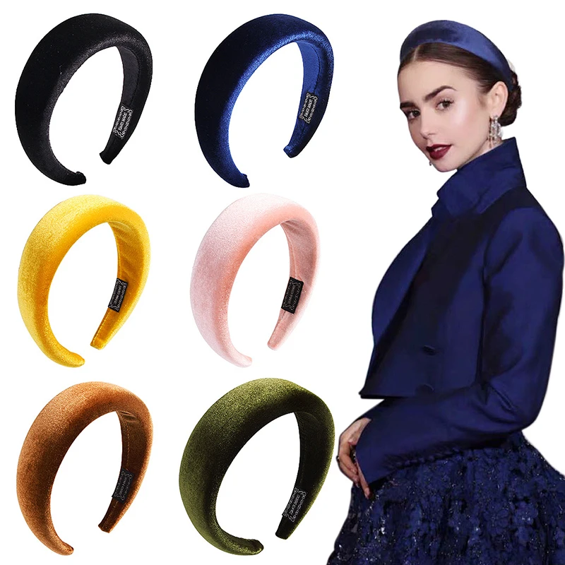 

2020 New Padded Headbands for Women Wide Bezel Hairbands Thick Velvet Hair Hoop Girls Sponge Non-slip Hairband Hair Accessories