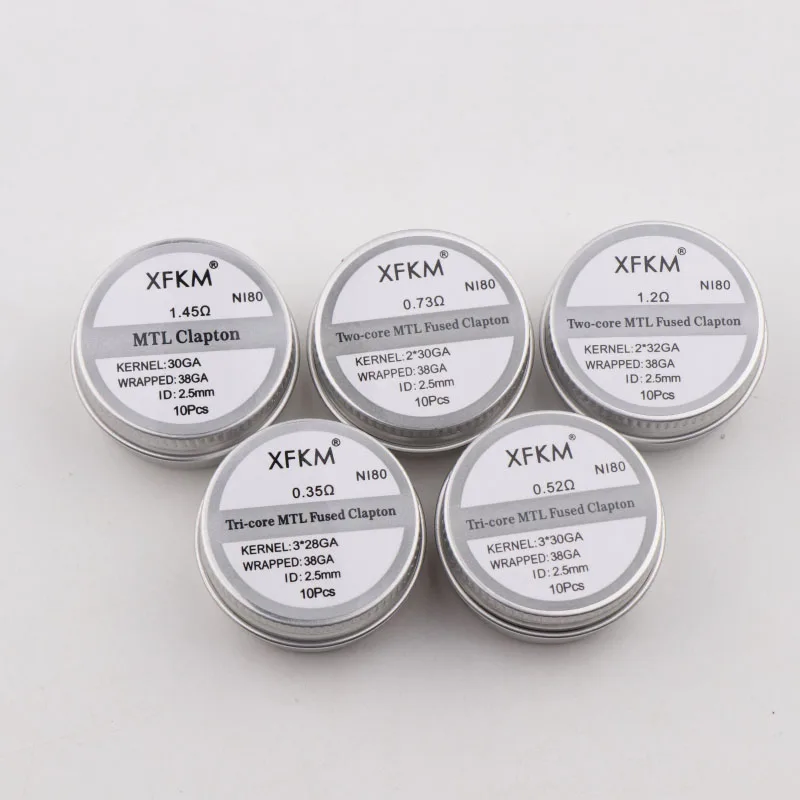 NEW XFKM 10PCS/box NI80/A1/SS316L MTL Clapton Prebuilt Coils Premade Coil for MTL RDA RTA RBA  Mod Heating Wire