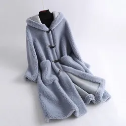 Jaqueta longa de lã de ovelha shearling, casaco de pele real, casacos casuais, estilo coreano, alta qualidade, inverno, novo, 2022