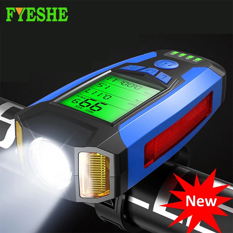 LCD Screen Bicycle Light with Computer Speedometer 5 Modes Horn Bike Headlight Waterproof T6 LED 800 Lumens Lamp For MTB Bike