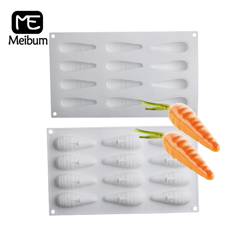 Meibum 12 Cells Carrot Shape Mousse Moulds Non-Stick Silicone Cake Molds Party Pastry Baking Bakeware Dessert Decorating Tools