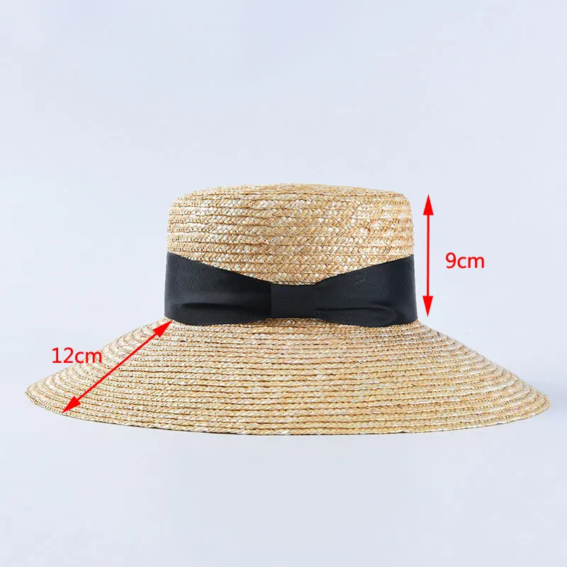 Wide Brim Boater Sun Hat Straw Hat Flat Women Summer Kentucky Derby Hat Orange Black Ribbon Tie Sun Hat Beach Casual Cap Handmad