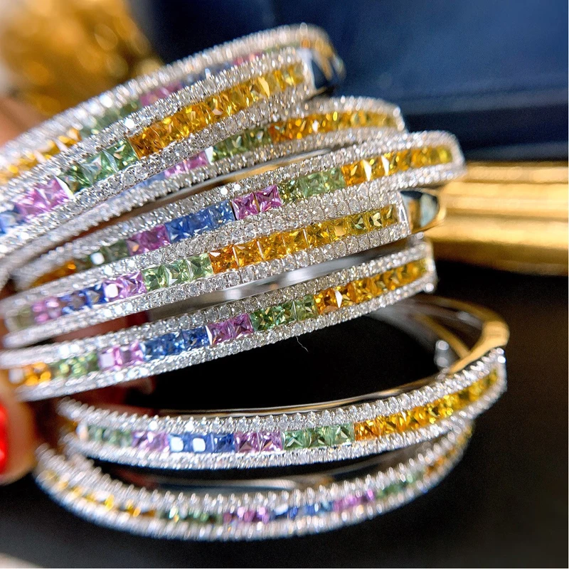 Imagem -03 - Aazuo 18k Sólido Ouro Branco Diamantes Reais Natrual Safira 3.5ct Praça Bangle para a Mulher Upscale Trendy Wedding Engagement Party