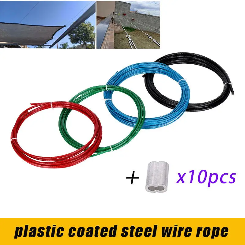 

304 stainless steel black, green, blue and red transparent vinyl coated steel wire rope, 1mm-4mm, used for hanging light strings