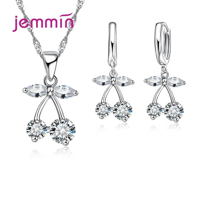 New 925 Sterling Silver Trendy Crystal Pendant Necklace Earrings Jewelry Set For Women Anniversary Gift Fashion Jewelry