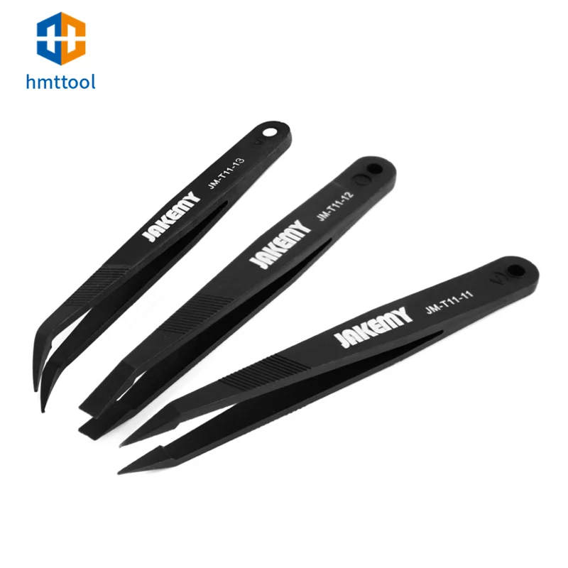 Anti-Static 3 IN 1 JM-T11 Tweezers Kit Heat Resistant Flat Pointed Curved Tweezers For IPhone Samsung Laptop PCB Repair Tools