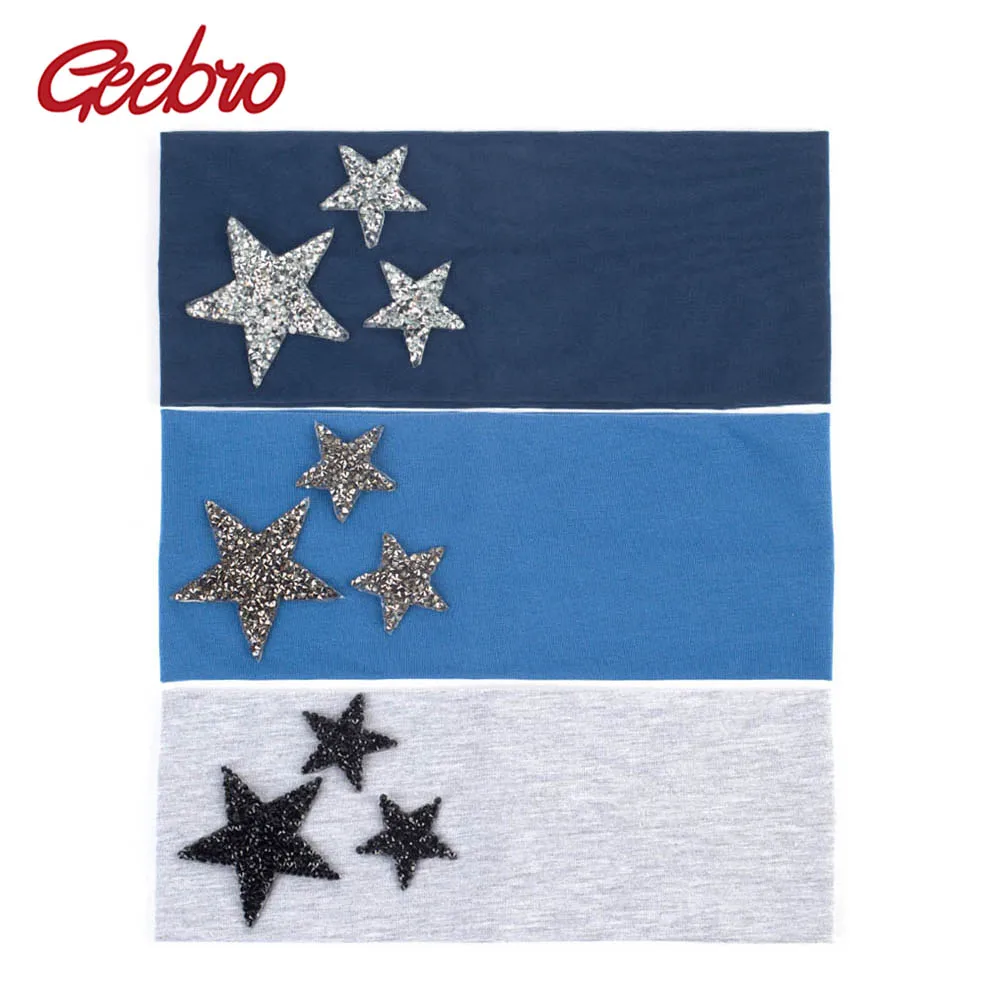 

Geebro Women Star Sport Yoga Headband Wide Flat Cotton Soft Headband Girls With Rhinestones Headwrap Turban Hair Accessories