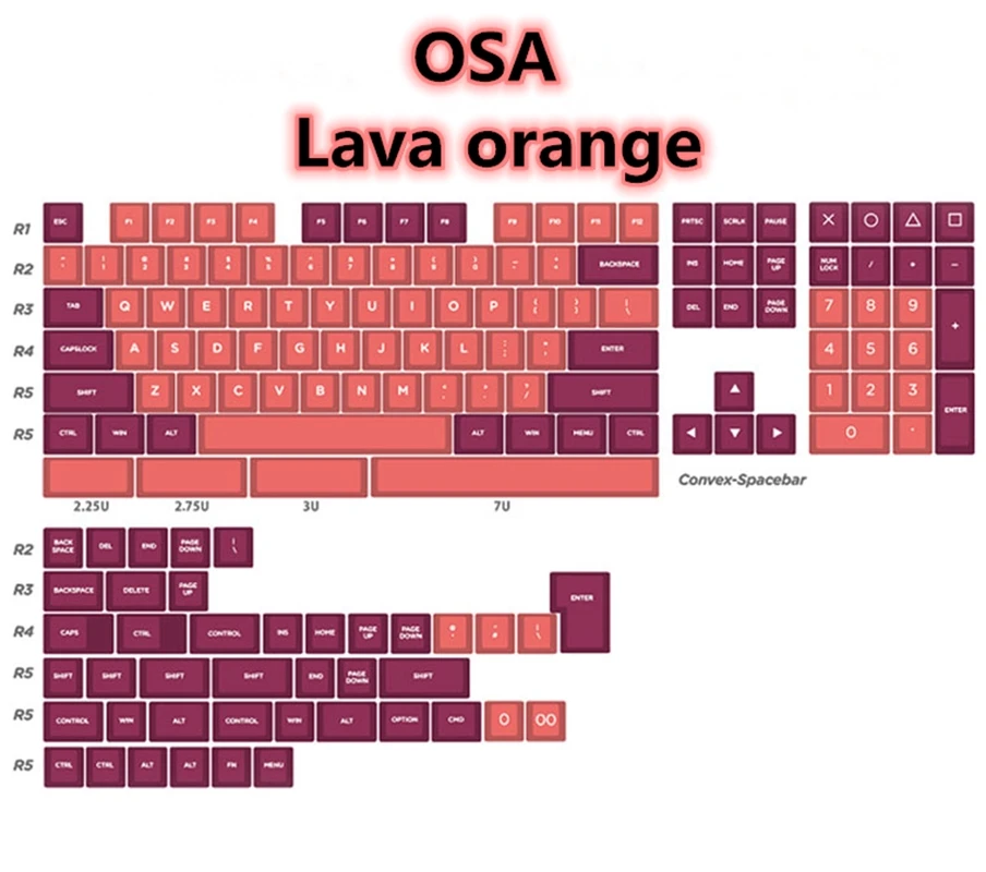 OSA keycap: lava orange PBT material, two-color injection molding 155 keys, suitable for cherry, MX and other mechanical keyboar