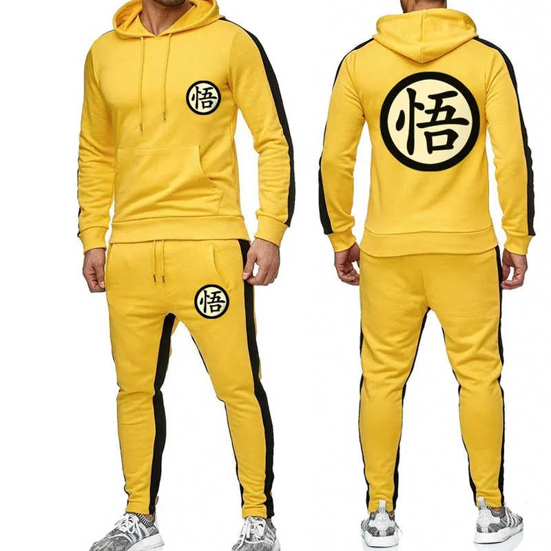 Chándal de Anime de talla grande para hombre, conjunto de ropa deportiva con letras, Sudadera con capucha y pantalones